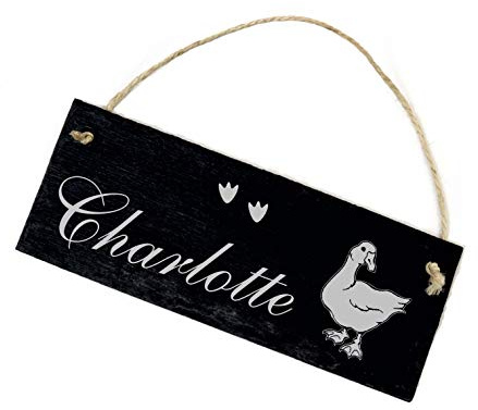 Gänsestall Schild Schiefertafel mit Gravur - Gans Gänse - Wunschname Personalisierung Stallschild Lieblingsgans Türschild 22x8cm