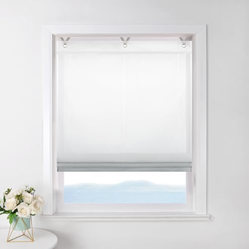 ESLIR Raffrollo ohne Bohren Raffgardine Transparent mit Ösen Farbverlauf Gardinen mit Haken Ösenrollo Modern Vorhänge Grau BxH 100x130cm 1 Stück