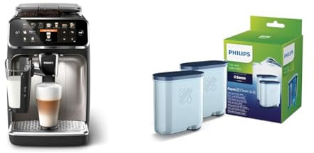 Cafetera totalmente automática Philips 5400 series EP5447/90, 12 especialidades de café, negro mate/cromo arena y filtro de agua Philips Kalk CA6903/22 Aqua Clean, paquete doble, plástico