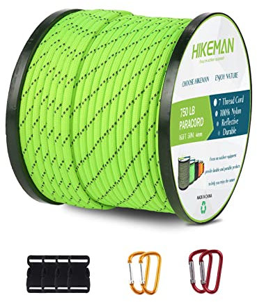 Paracord Schnur 750 Nylon Seil - 4mm Parachute Cord mit 7 Strängen Fallschirmschnur Reißfestem Kernmantel Seil,50m Nylon-Seil für Armband,Leine,Halsband (Leuchtendes Grün)