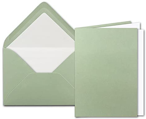 25x Stück Karten Set in Eukalyptus (Grün) Faltkarte DIN A6 mit passendem Einlegeblatt in Weiß und Umschlag DIN C6 mit weißem Seidenfutter