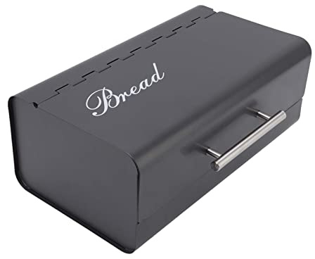 Panera, Caja de Pan de Metal para Encimera de Cocina, Contenedor de Almacenamiento de Alimentos de Pan de Gran Capacidad con Puerta de Concha, 14.3 x 8.1 x 5.7 Pulgadas(Gris Oscuro)