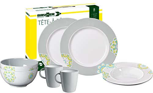 Brunner 0830143N.C2E Set Stoviglie da Campeggio per 2 Persone, Tête-À-Tête Sandhya, 8 Pezzi