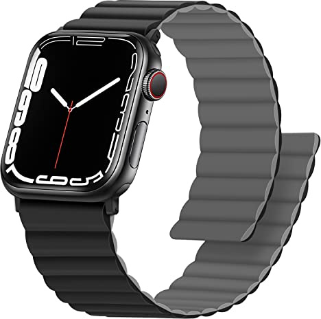 Anlinser Compatible avec Bracelet Apple Watch 49mm 46mm 45mm 44mm 42mm, Bracelet Silicone Magnétique Réversible Double Face pour iWatch Ultra 3/2/1 Série 11 10 9 8 7-1 SE(Noir/Gris)