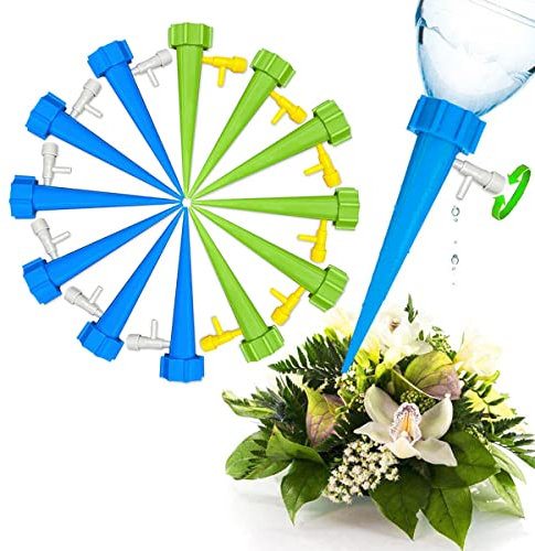 12 paquetes de picos de riego automático, sistema de dispositivos de riego de plantas con control de liberación lenta para jardín, hogar, interior, exterior