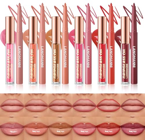 6 Farben Matte flüssiger Lippenstift mit 6 Stück Lipliner Set, Samtiger haltbarer Lipliner-Stift Feuchtigkeitsspendender hochpigmentierter Lipgloss All in One Beauty Makeup Geschenk Set