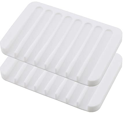 XHNFCU 2 Stück Seifenschale Silikon Seifenabtropfschale Halten Sie Seifenstangen Trocken Anti-Rutsch-Seifenhalter für Bad, Dusche, Küche, Seife, Schwamm (Weiß)