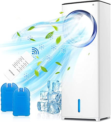 Rafraichisseur D'Air Mobile, 4 en 1 Climatiseur Sans Lame Portable Ventilateur Purificateur Humidificateur avec Réservoir D'eau 3.5L, 3 Modes,3 Vitesses, Télécommande, Minuterie, Bureau Salon