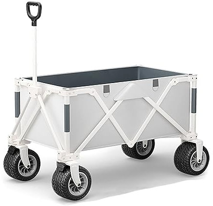WRJAHCG Bollerwagen Faltbar,Faltbar Garten Handwagen Breite Reifen Transportwagen Mit Verstellbarer Deichsel Campingwagen Universalrad Campingwagen Tragfähigkeit 200 Kg,(c) White