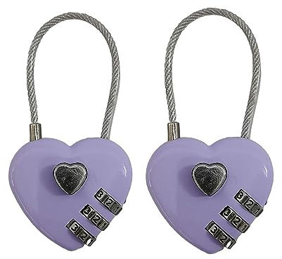 JUTSTJUKO 2 lucchetti con combinazione, per coppie, mini lucchetti portatili e durevoli a forma di cuore, per armadietti, zaini, zaini, portagioie (viola)