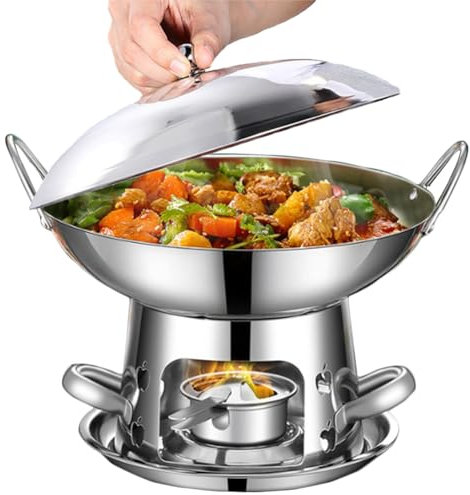 HYQNG Réchaud à Alcool Portable, réchaud de Camping en Acier Inoxydable avec Pot, Pas Besoin de gaz ni d'électricité, réchaud à Alcool intérieur et extérieur pour Pique-Nique Chaud,intérieur 24cm