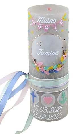 Cerziies® Taufkerze Rustik TAMINA Junge oder Mädchen mit Name und Datum, individuell und handverziert 2279