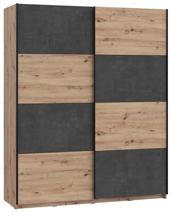 FORTE Raven Schrank 170, Kleiderschrank, Schwebetürenschrank Industrial Schlafzimmer Jugendzimmer, 2-türig, Holzdekor: Artisan Eiche/Betonoptik Dunkelgrau, 170 cm breit x 210 cm hoch x 61 cm tief