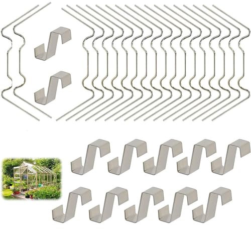 nanologi 200 Stück Gewächshausklammern, [100 Stück Gewächshaus Klammern und 100 Stück Z Clip] Rostfrei Edelstahl Klemmen für Gewächshaus 1,6 mm Dicke Rostfrei Edelstahl Glasklemmen