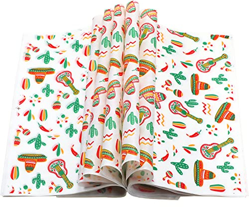 Epakh 600 Pcs Mexican Themed Deli Paper Wax Sheets 12 x 12 Fun Style Burrito Tissue Greaseproof Microwave Sandwich Wrapping Paper Food Waxed Baking Packaging for Cinco De Mayo Supplies (White)