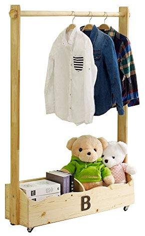 Garderobenständer, Kleiderständer, Kleiderständer, formaldehydfrei, Kleiderbügel für Kinder, Rollständer, Aufbewahrungsständer aus Holz für Kinderzimmer, Arbeitszimmer, Schlafzimmer/Blau/80 x 20