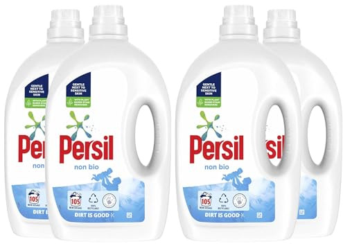 Persil Non-Bio Concentrated Laundry Washing Liquid Detergent - Tough on Stains - 105 Washes - Gentle Next to Sensitive Skin with 7 Days of Lasting Freshness 2.835L (Pack of 4)