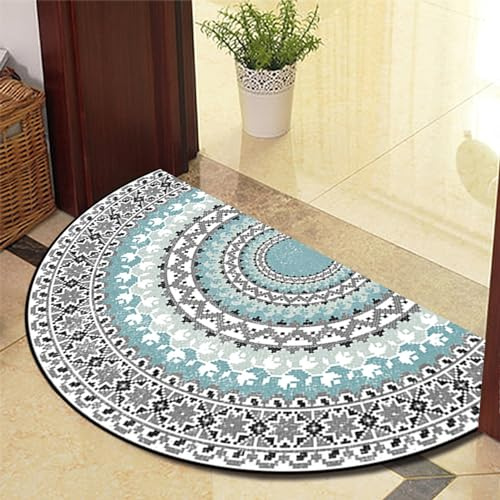 ARBOEE Boho Mandala Fußmatte, halbrund Fußmatte, für den Innen- und Außenbereich, rutschfest, saugfähig, waschbar, halbrund, Fußmatten für Zuhause, Küche, Badezimmer (Grauer Rand,60 * 90cm)