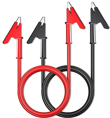 Cleqee Lot de 2 câbles de test flexibles à pinces crocodiles de 2 m avec câble isolé double face pour multimètre, 1000 V 15 A, rouge et noir (2 m/6,56 ft)