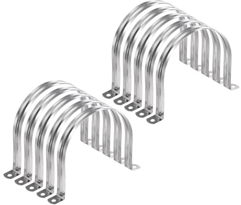 sourcing map 10 Stück 120 mm Rohrschellen, M120 U-Rohrschellen, Edelstahl, starres Rohrband, U-förmige Halterung mit zwei Löchern für Rohr, Schlauch, Drahtschnur, Befestigung