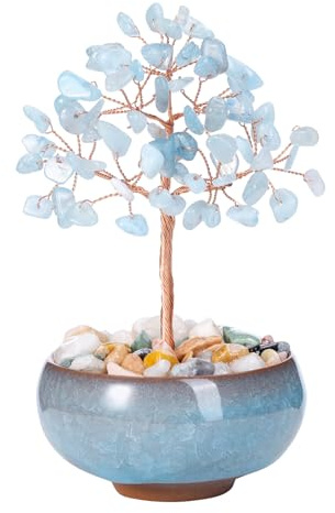 Jovivi Aquamarine Crystal Tree Ornament for Living Room,Healing Crystal Gemstone Tree of Life,Blue Stones Tree Crystal Spiritual Gifts for Women Mum Birthday Valentines Home Office Decor