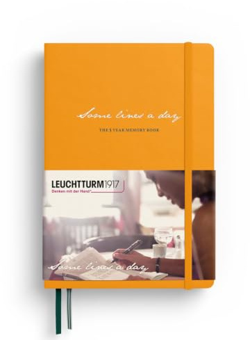 LEUCHTTURM1917 Some Lines A Day 5-Jahres-Buch, Medium A5, Hardcover | Tagebuch für 5 Jahre, 365 Seiten, Fadenheftung, Verschlussgummi, 2 Lesezeichen, Falttasche, Rising Sun