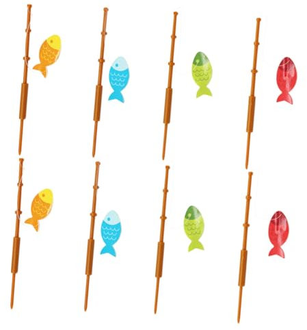 BESTonZON 8pcs Fishing Rod Cake Insert Creative Cake Ornaments Cupcake Toppers for Decorations