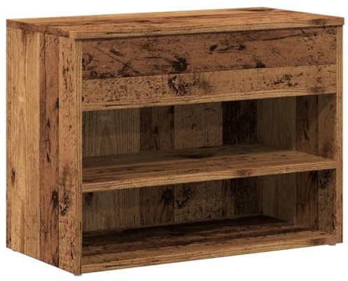 vidaXL Skobänk åldrat trä 60x30x45 cm konstruerat trä, hallbänk, skoförvaring, bänk med förvaring, hallbänkar, bänk med skoförvaring