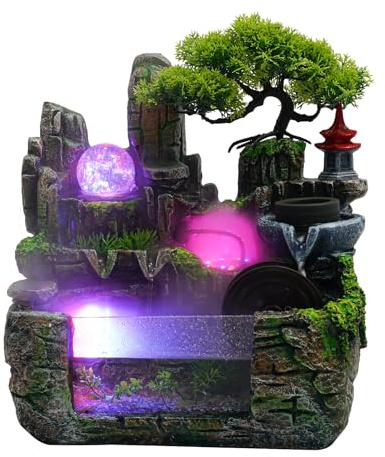 ACROSSPART Tisch Zimmerbrunnen Springbrunnen Garten Brunnen mit LED Beleuchtung Zimmerbrunnen Wasserfall Tischbrunnen Indoor Desktop Springbrunnen