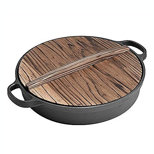 Sartén Wok De Hierro Fundido, Sartén Sin Revestimiento De Fondo Plano Grueso, Sartén Vintage for El Hogar, Sartén De Doble Oído, Sartén, Universal for Estufa De Gas Y Cocina De Inducción-Sartén Wok De