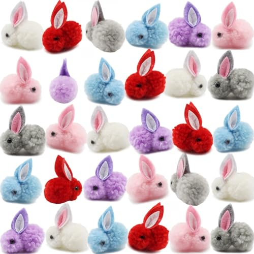 YGbridge Mini Plush Easter Bunny Animals, 30 Pcs | Miniature Stuffed Rabbit, Soft Tiny Stuffed Animals, Easter Basket Stuffers, DIY Hair Clips