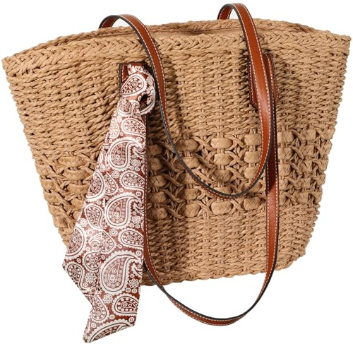 Trifabricy Beach Bags for Women - Large Straw Beach Bag, Woven Beach Tote Bag Shoulder Handbags, Straw Tote Bag for Summer Vacation