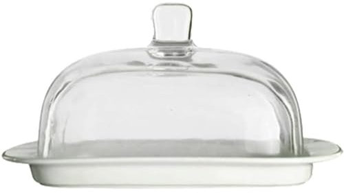 GLETSF Mantequera De Base De Cerámica con Tapa De Vidrio Transparente Quesera para Encimera Y Refrigerador Recipiente Grande para Guardar Mantequilla