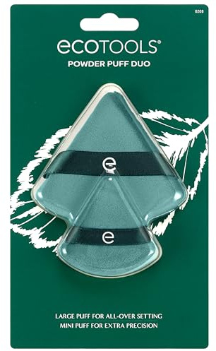EcoTools Powder Puff Duo, Large & Mini Makeup Puffs for Setting, Baking & Mattifying, Finger Band for Precise Application, Vegan, Cruelty-Free, Sustainable Face Makeup Tools, 2 Count