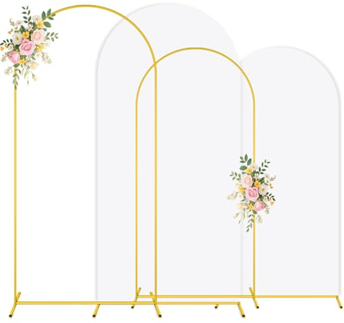 FUHSY Set di 2 supporti per fondali ad arco e copertura per feste di nozze, in spandex bianco, 1,8 m e 2,2 m, telaio ad arco in metallo con coperture per archi, per compleanni, baby shower, cerimonie