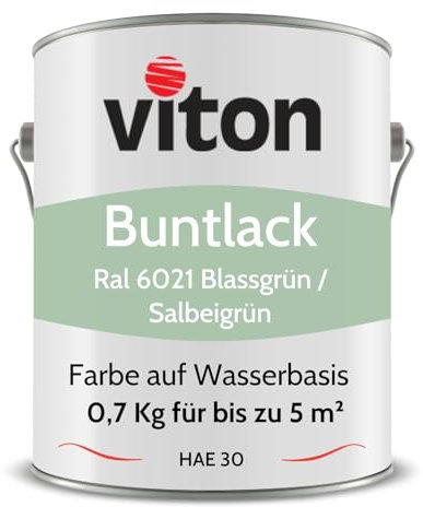 Viton Buntlack 0,7 Kg Salbeigrün - Seidenmatt - Wetterfest für Außen und Innen - 3in1 Grundierung & Lack - HAE 30 - Farbe auf Wasserbasis für Holz, Metall & Fliesen - Blassgrün RAL 6021