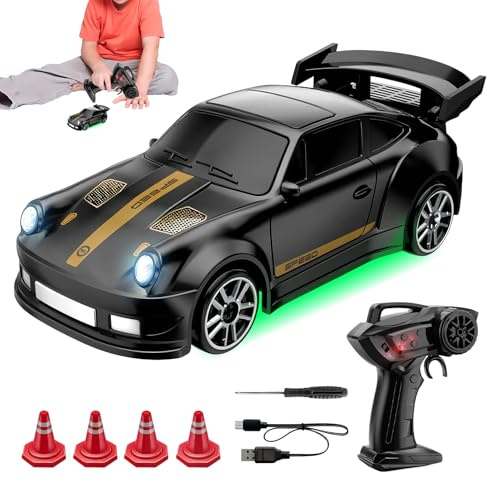Coche Teledirigido,Vehículo RC de 2.4 GHz con Mando a Distancia | Coche Deriva De Carreras Portátil y Cómodo Regalos Cumpleaños Navidad Juegos Interior Exterior