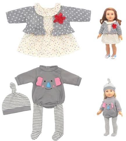 Neuytiky Vêtements De Poupée,Vêtement pour Poupées 35-43 cm, Lot de 2 Tenues Mignonnes avec Chapeau pour Poupées,Cadeaux pour Filles, Enfants(poupée Non Incluse)