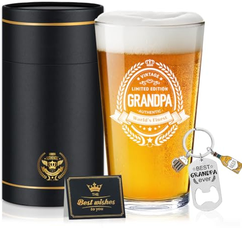 Fabuloustrim Grandad Birthday Beer Glass Gift, Present for Grandpa, Father’s Day and Christmas Pint Glass, Retirement Present for Men, Grandpa Celebration Idea, Birthday Gifts for Him