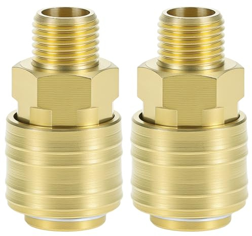 QWORK® Kit di 2 attacchi rapidi per aria compressa in ottone Euro NW 7.2 - Filettatura maschio BSP da 1/4 per compressori