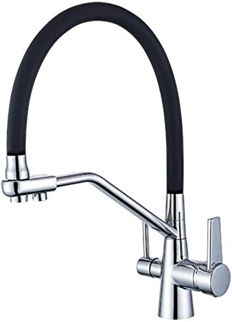 SLCHJX 3 Way Kitchen Tap Brass 360° Swivel Multifunction Sink Water Purifier Faucet-Black