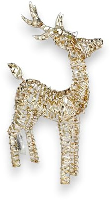 Renna Natalizia Oro con Luci LED Calde – Decorazione in Metallo con Glitter – Disponibile in 2 Dimensioni (70x25x115 cm / 49x16x76 cm) – Per Casa, Vetrine e Allestimenti (Oro, 49x16x76 Cm - 48 Led)