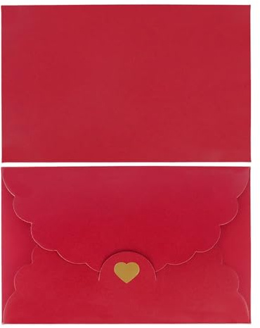 10 Stück Schöne Briefumschläge, 17,5 x 11cm Kraftpapier Umschläge mit Golden Herz Veredelt Briefumschläge Rot für Valentinstag Weihnachten Geburtstag Hochzeit Geschenk Karten