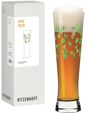 RITZENHOFF 8242002 Bierglas 500 ml – Grill & Cook – mit frischem Hopfenmotiv in lebendigem Grün – Made in Germany