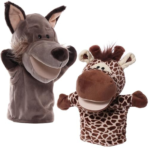 Gxdamxz Handpuppen Tiere Wolf & Hirsch, Plüschtiere Mund Kann Sich Öffnen, 2Pcs Hand Puppet, 2 Stück
