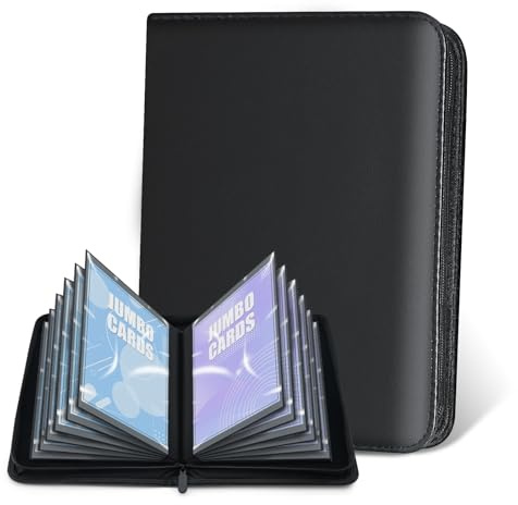WITHYU Ringlös Jumbo Kortmapp av PU-läder – 60 fickor, Förvaringsalbum för extra stora TCG-kort (Svart, 13,7 x 18,8 cm)