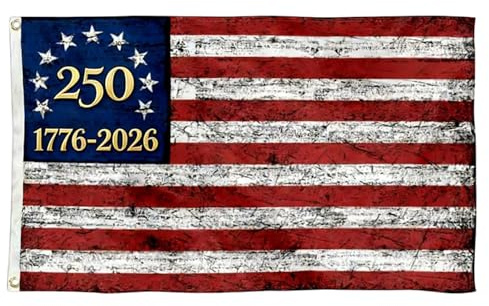 AwnsIMfreien Bandiera del 250° Anniversario, Bandiera USA del 250° Anniversario, 3x5 Piedi Doppia Faccia ° per Interni ed Esterni, Design in Poliestere a 3 Strati con Montaggio su Palo, America