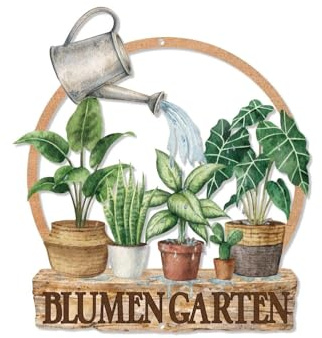 Putuo Decor Gartendeko Vintage Blumen Garten Metall Wanddeko rustikale Deko für draußen wetterfest Blumenmotiv Garten Deko außen und innen Rost Optik Metall Grün Braun 24 x 22 x 1,5 cm