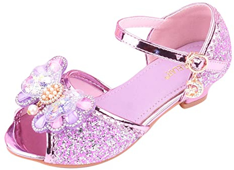 Flicka, prinsesskor, glitter, klackskor, öppen, högklackade skor med rosett, festskor, paljetter, klädskor, cosplayskor, bröllop, balettskor, ankel-rem, sandaler, lila, 37 EU
