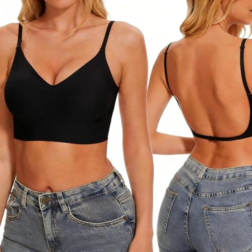 URYVAIW Soutien-Gorge Sans Armature Femme, Noir Taille M, Effet Push-Up, Breteaux Multiway, Coussins Amovibles, Dos Nu, Tissu Doux